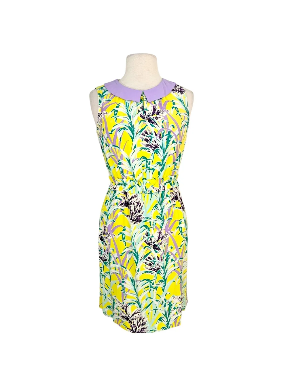 Kate Spade Yellow & Lavender Floral Print Peter Pan Collar Silk Dress